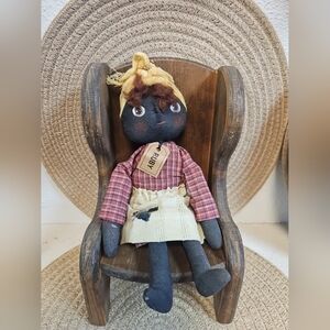 Primitive Painted Folk Art Ruby Doll, 11 inch
